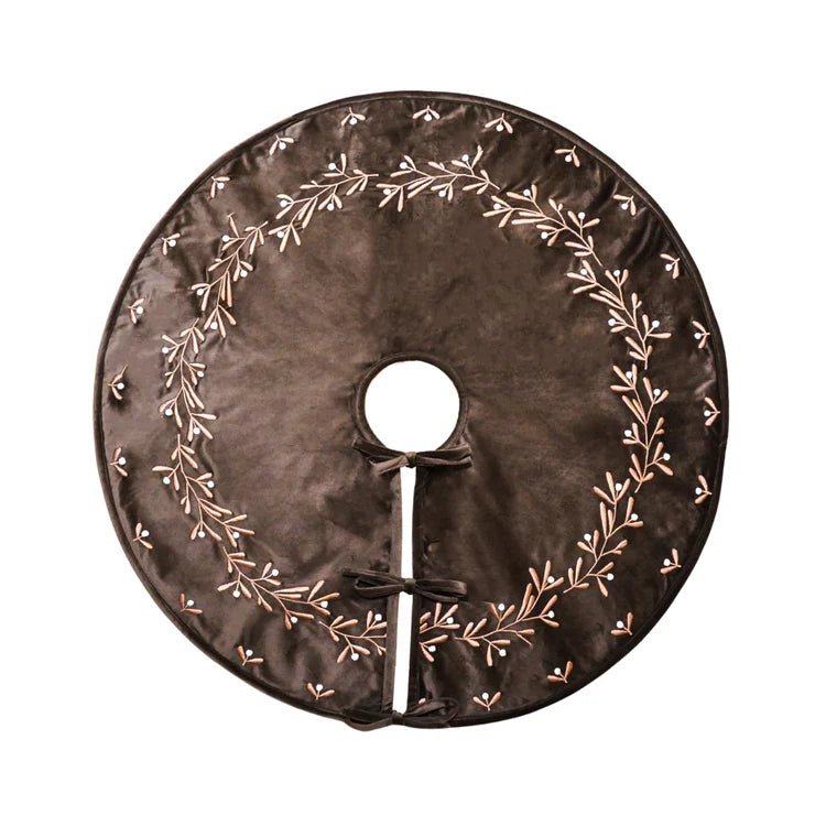 Mocha Velvet Mistletoe Christmas Tree Skirt Quality Home Decor Garden & Outdoor Living and Gifts