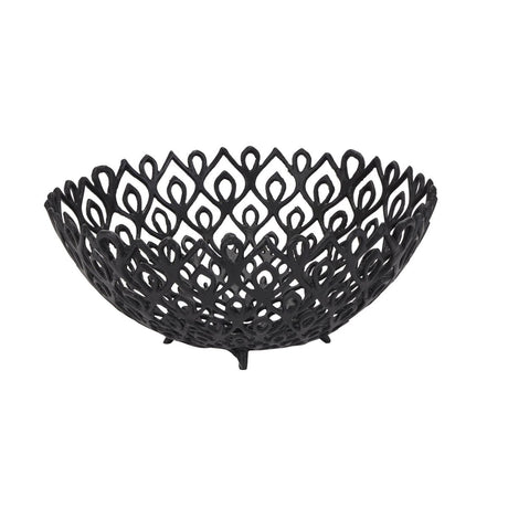 Modern Black Cast Large Lattice Bowl - Decorative Ornaments UK Luxury Home Decor Garden & Outdoor And Gifts