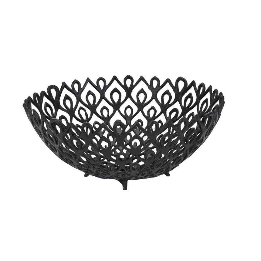Modern Black Cast Large Lattice Bowl - Decorative Ornaments UK Luxury Home Decor Garden & Outdoor And Gifts