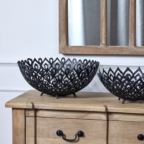 Modern Black Cast Large Lattice Bowl - Decorative Ornaments UK Luxury Home Decor Garden & Outdoor And Gifts