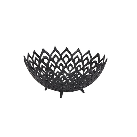 Modern Steel Black Cast Lattice Bowl - Decorative Ornaments UK Luxury Home Decor Garden & Outdoor And Gifts
