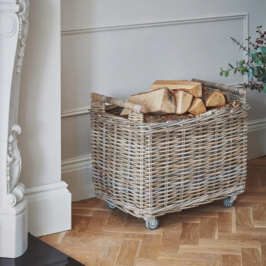 Natural Rattan Log Cart H49cm W58cm Luxury Home Decor Garden & Outdoor And Gifts