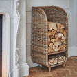 Natural Rattan Log Trolley with Kindling Shelf H100cm W52cm Luxury Home Decor Garden & Outdoor And Gifts