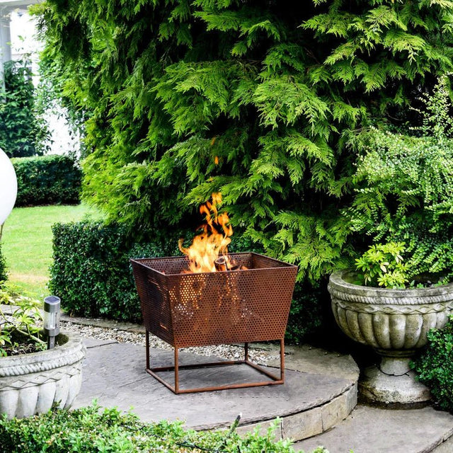 Norfolk Contemporary Square Fire Pit/Bowl Rust Finish - Metal, Frost Resistant, UV Stable Quality Home Decor Garden & Outdoor Living and Gifts