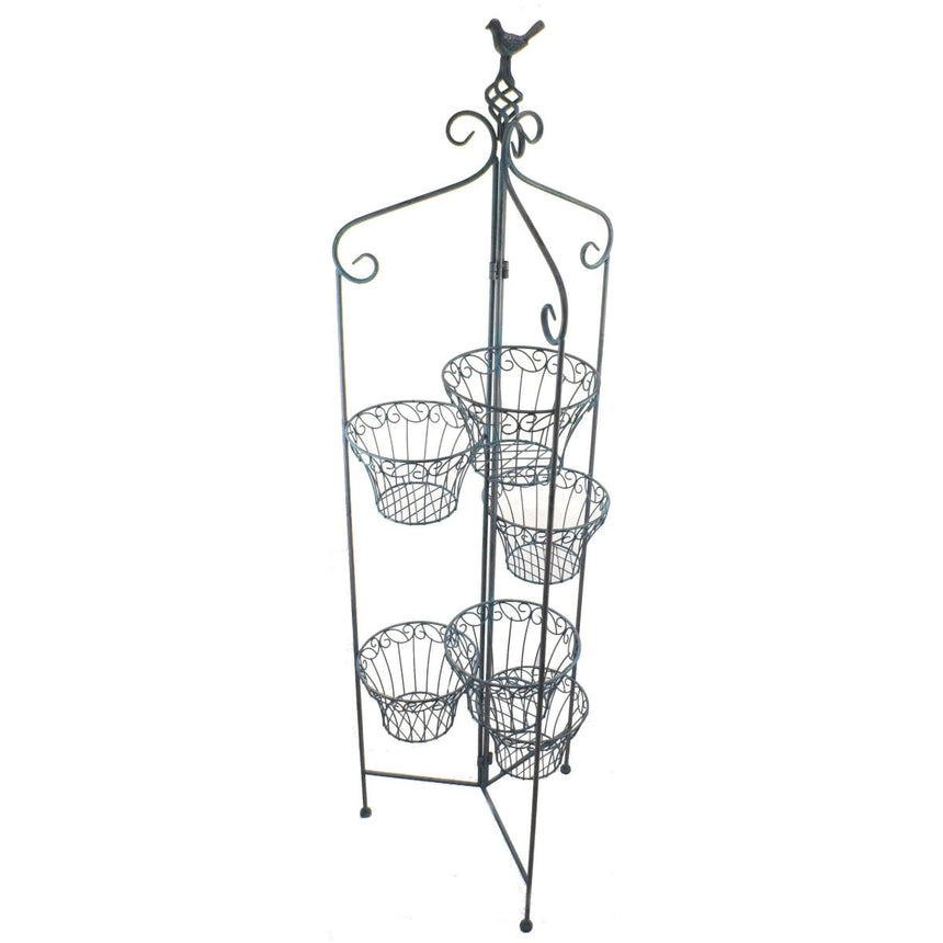 Outdoor 6 Pot Holder - Folding Plant Table or Stand - Antique Blue, Foldable Quality Home Decor Garden & Outdoor Living and Gifts