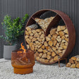Outdoor Circle Log Storage Holder Zinc Finish - Frost Resistant, Chinese Feng Shui Inspired Quality Home Decor Garden & Outdoor Living and Gifts