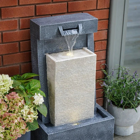 Outdoor Contemporary Cube Garden Water Fountain Feature Cement Grey - LED Lighting, Plug & Play Quality Home Decor Garden & Outdoor Living and Gifts