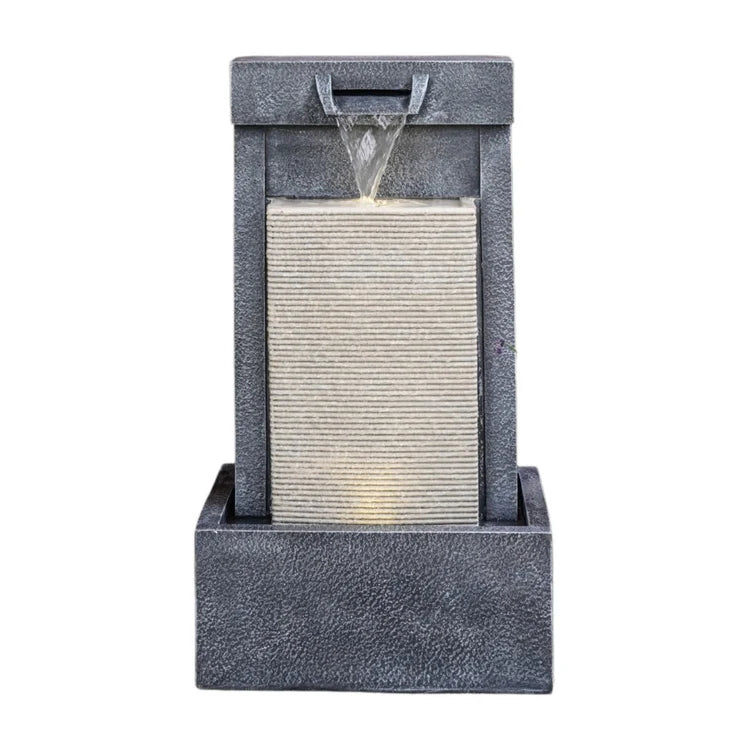 Outdoor Contemporary Cube Garden Water Fountain Feature Cement Grey - LED Lighting, Plug & Play Quality Home Decor Garden & Outdoor Living and Gifts