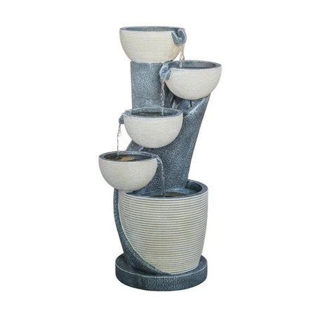 Outdoor Garden Cascading Waterfall Bowl Water Feature Cement Grey - LED Lights, Plug & Play Quality Home Decor Garden & Outdoor Living and Gifts