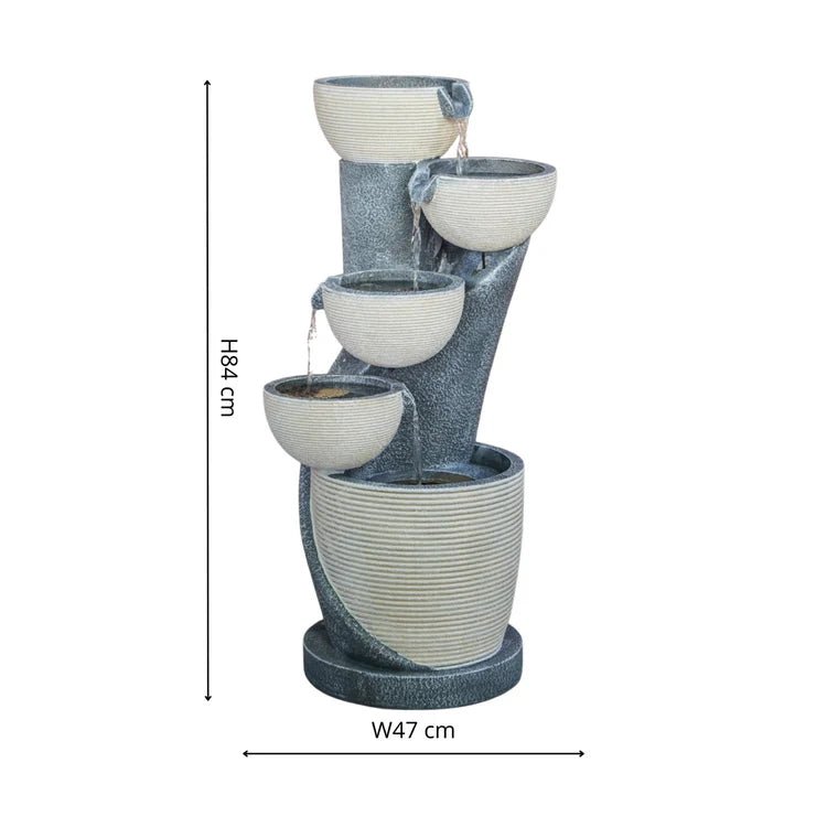 Outdoor Garden Cascading Waterfall Bowl Water Feature Cement Grey - LED Lights, Plug & Play Quality Home Decor Garden & Outdoor Living and Gifts