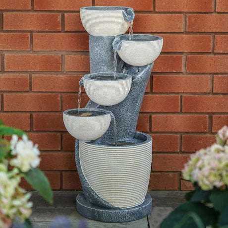 Outdoor Garden Cascading Waterfall Bowl Water Feature Cement Grey - LED Lights, Plug & Play Quality Home Decor Garden & Outdoor Living and Gifts