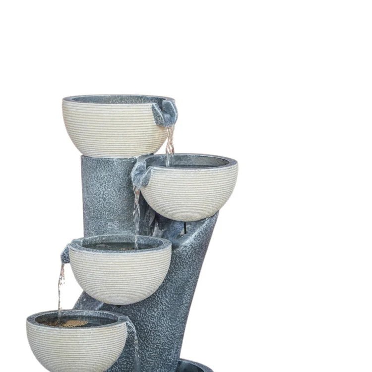 Outdoor Garden Cascading Waterfall Bowl Water Feature Cement Grey - LED Lights, Plug & Play Quality Home Decor Garden & Outdoor Living and Gifts
