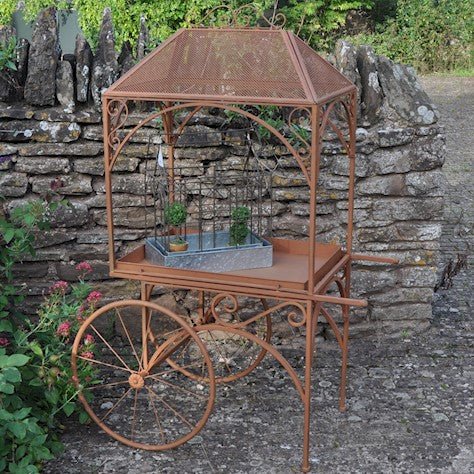 Outdoor Garden Flower Cart Plant Table or Stand - Rusty Finish Quality Home Decor Garden & Outdoor Living and Gifts