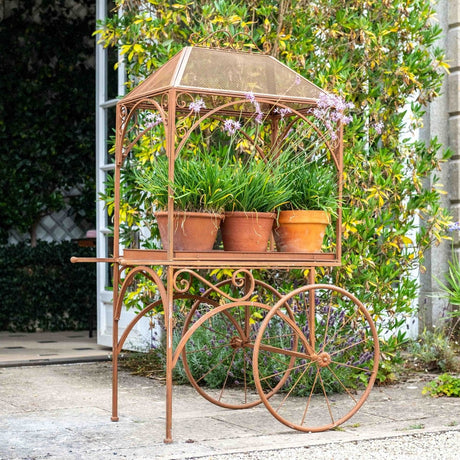 Outdoor Garden Flower Cart Plant Table or Stand - Rusty Finish Quality Home Decor Garden & Outdoor Living and Gifts