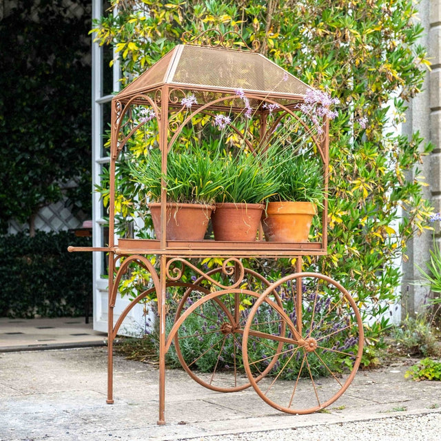 Outdoor Garden Flower Cart Plant Table or Stand - Rusty Finish Quality Home Decor Garden & Outdoor Living and Gifts