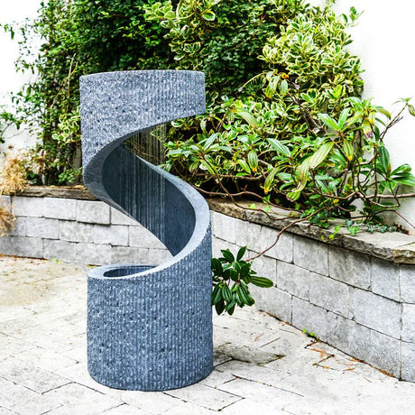 Outdoor Garden Spiral Water Feature Cement Grey - Ultra Modern, LED Lighting, Plug & Play Quality Home Decor Garden & Outdoor Living and Gifts