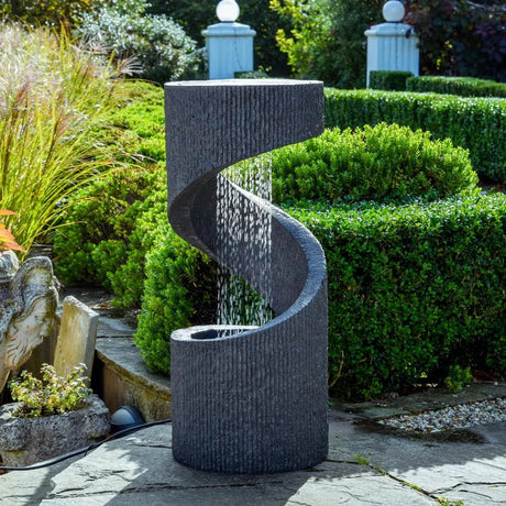 Outdoor Garden Spiral Water Feature Granite Grey - Ultra Modern, LED Lights, Plug & Play Quality Home Decor Garden & Outdoor Living and Gifts