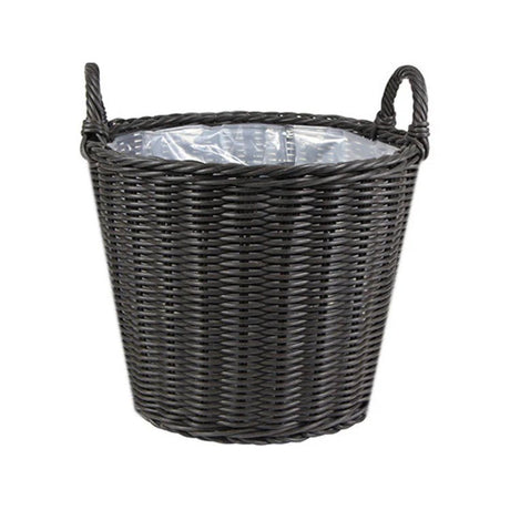Outdoor Lined Small Planter w/Handles - Black Rattan Finish, Recyclable, Handcrafted Quality Home Decor Garden & Outdoor Living and Gifts