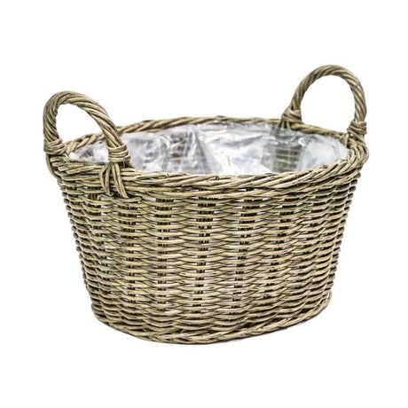 Outdoor Small Lined Basket Planter Natural Colour Rattan Finish - Frost Resistant Quality Home Decor Garden & Outdoor Living and Gifts