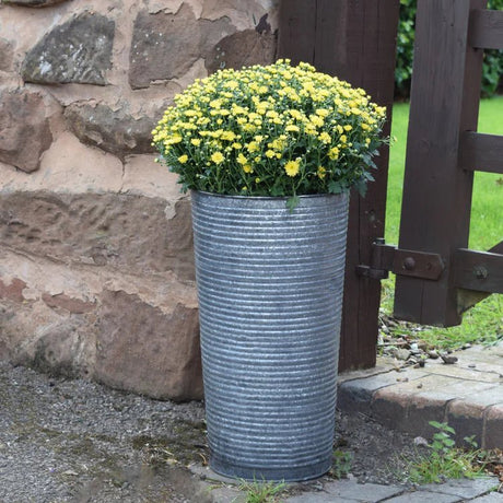 Outdoor Vase/High Ribbed Planter Galvanised Iron - Rust & Frost Resistant, Vintage Look Quality Home Decor Garden & Outdoor Living and Gifts