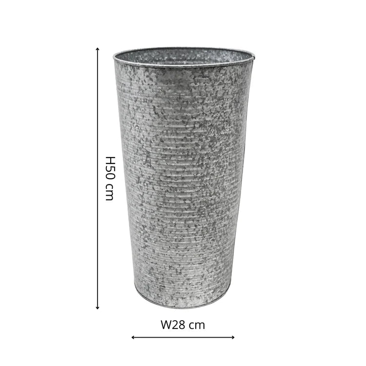 Outdoor Vase/High Ribbed Planter Galvanised Iron - Rust & Frost Resistant, Vintage Look Quality Home Decor Garden & Outdoor Living and Gifts