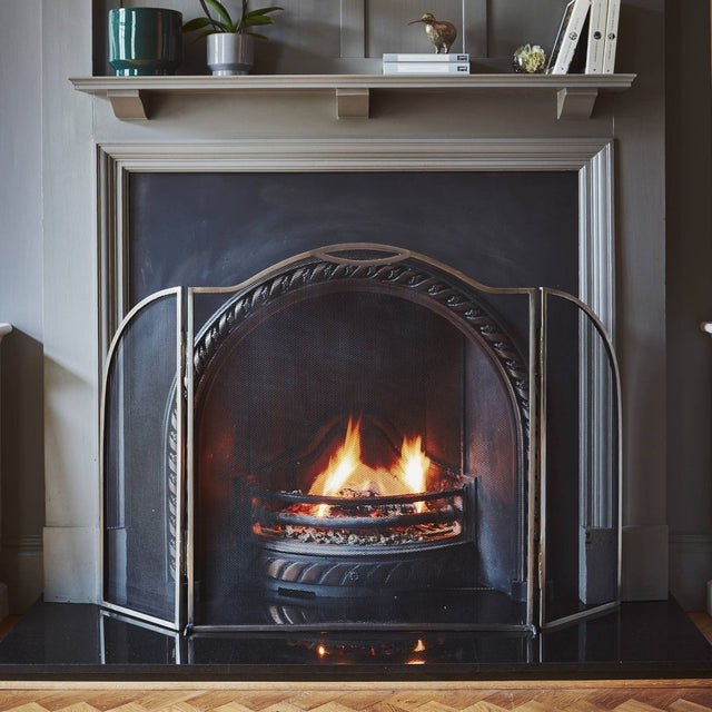 Pewter Curved Surround Fire Screen H79.5cm W130cm Luxury Home Decor Garden & Outdoor And Gifts