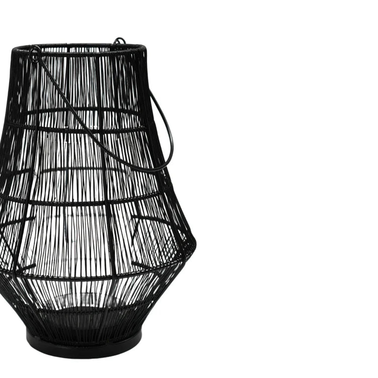 Portofino Large Outdoor Garden Lantern Black Curve Wirework - w/Glass Inset Windshield Quality Home Decor Garden & Outdoor Living and Gifts