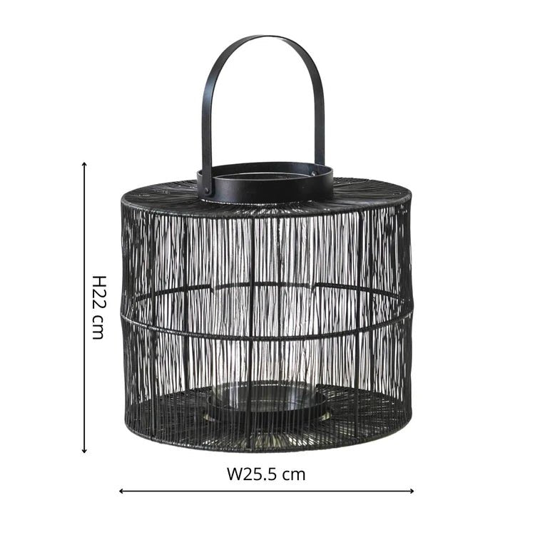 Portofino Small Outdoor Garden Black Wirework Lantern w/ Glass Insert - Perfect Centrepiece Quality Home Decor Garden & Outdoor Living and Gifts
