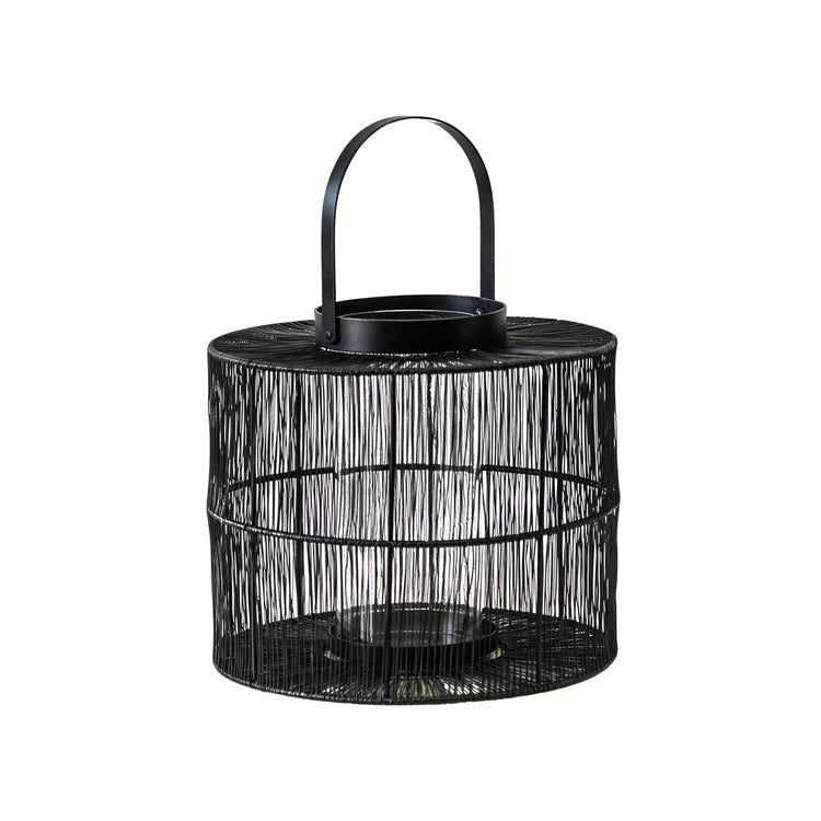 Portofino Small Outdoor Garden Black Wirework Lantern w/ Glass Insert - Perfect Centrepiece Quality Home Decor Garden & Outdoor Living and Gifts