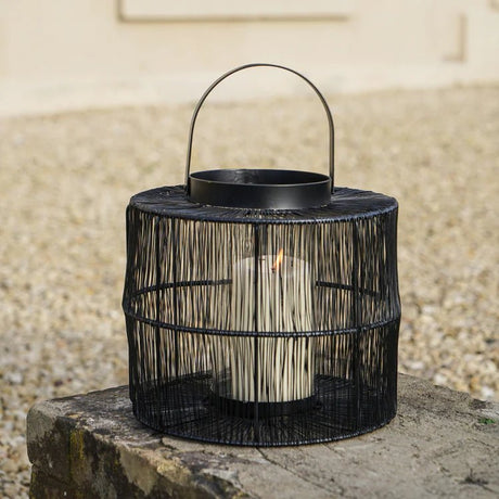 Portofino Small Outdoor Garden Black Wirework Lantern w/ Glass Insert - Perfect Centrepiece Quality Home Decor Garden & Outdoor Living and Gifts