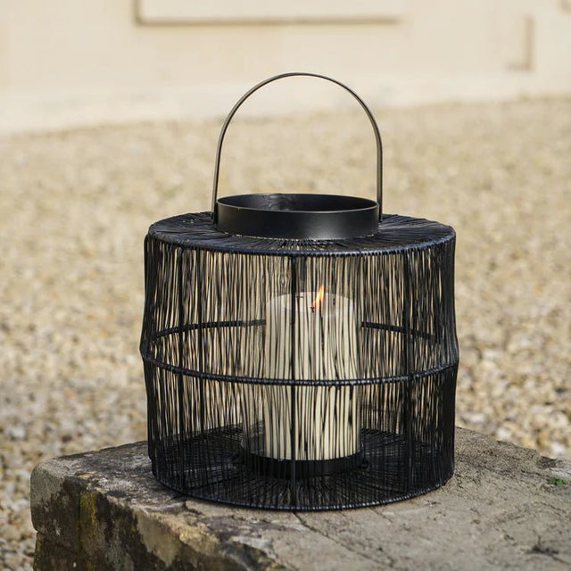 Portofino Small Outdoor Garden Black Wirework Lantern w/ Glass Insert - Perfect Centrepiece Quality Home Decor Garden & Outdoor Living and Gifts