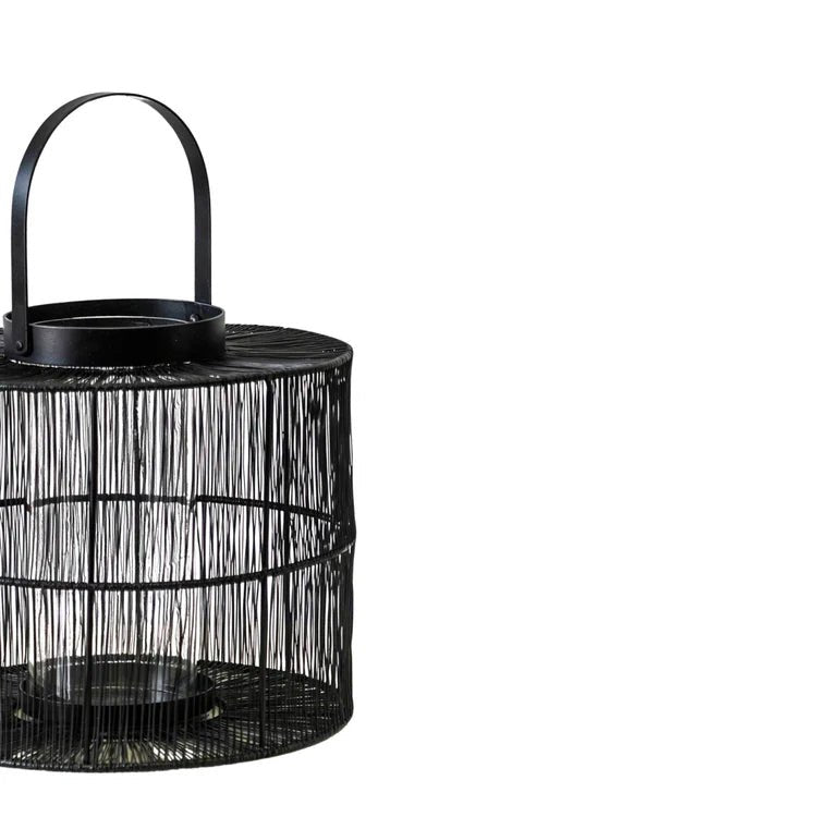 Portofino Small Outdoor Garden Black Wirework Lantern w/ Glass Insert - Perfect Centrepiece Quality Home Decor Garden & Outdoor Living and Gifts