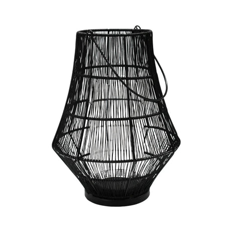 Portofino Small Outdoor Garden Lantern Black Curve Wirework - w/Glass Inset Windshield Quality Home Decor Garden & Outdoor Living and Gifts