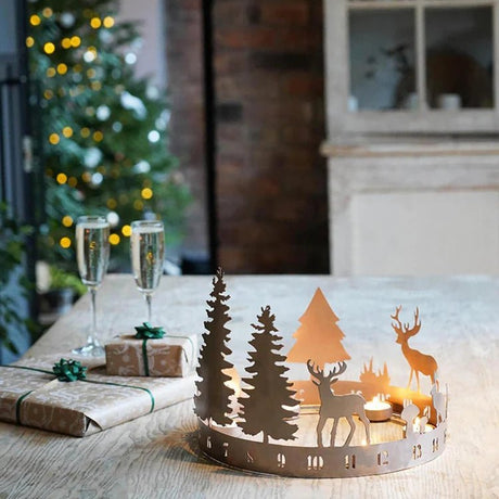 Round Advent Forest Tealight Centrepiece Metal Copper Quality Home Decor Garden & Outdoor Living and Gifts