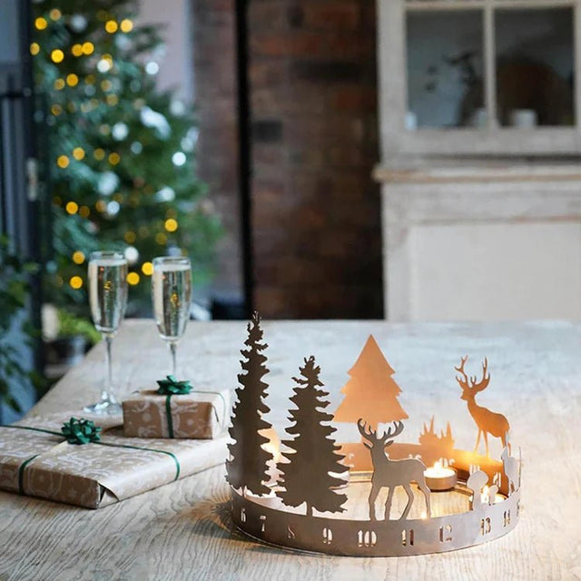 Round Advent Forest Tealight Centrepiece Metal Copper Quality Home Decor Garden & Outdoor Living and Gifts