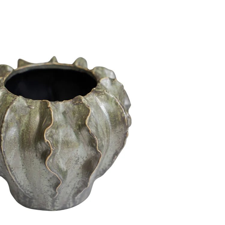 Scarlet Coral Reef Large Indoor Planter Green Ceramic - Wave - Like Texture, Pearlescent Glaze Quality Home Decor Garden & Outdoor Living and Gifts