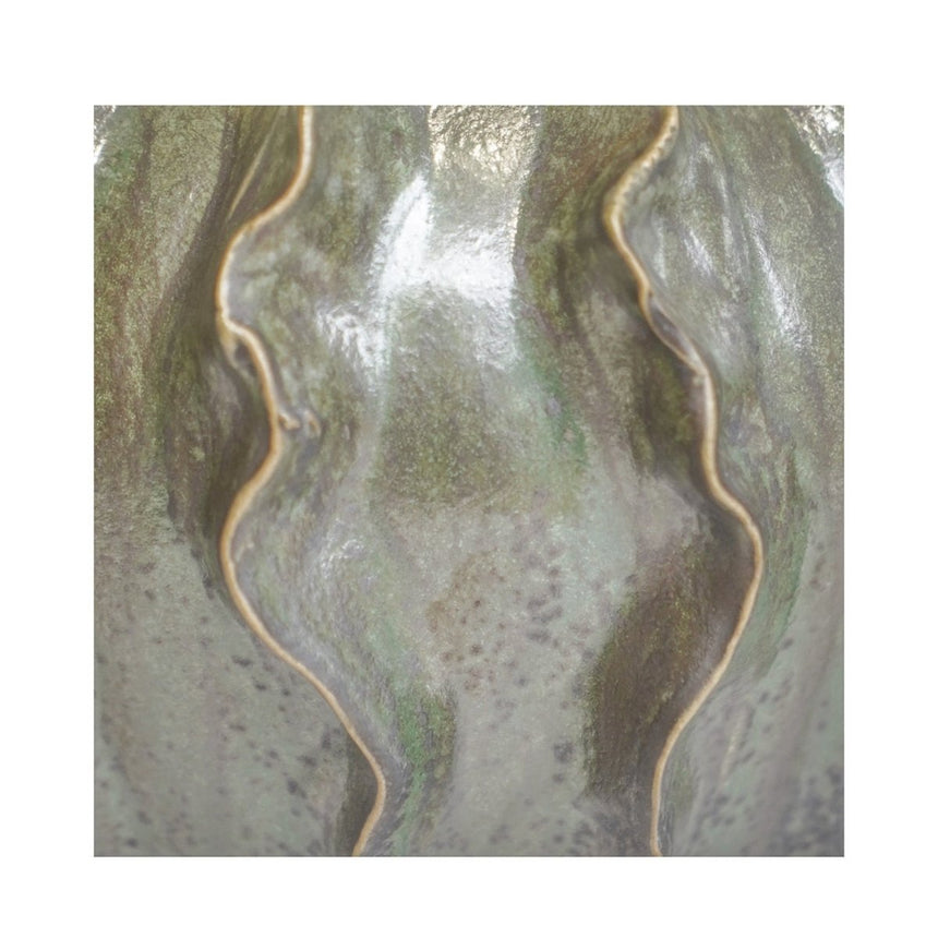 Scarlet Coral Reef Small Indoor Planter Green Ceramic - Wave - Like Texture, Pearlescent Glaze Quality Home Decor Garden & Outdoor Living and Gifts