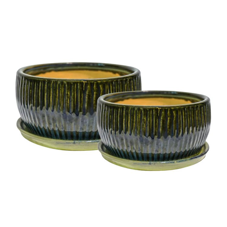 Set of 2 Emerald Green Bonsai Round Planters Luxury Home Decor Garden & Outdoor And Gifts