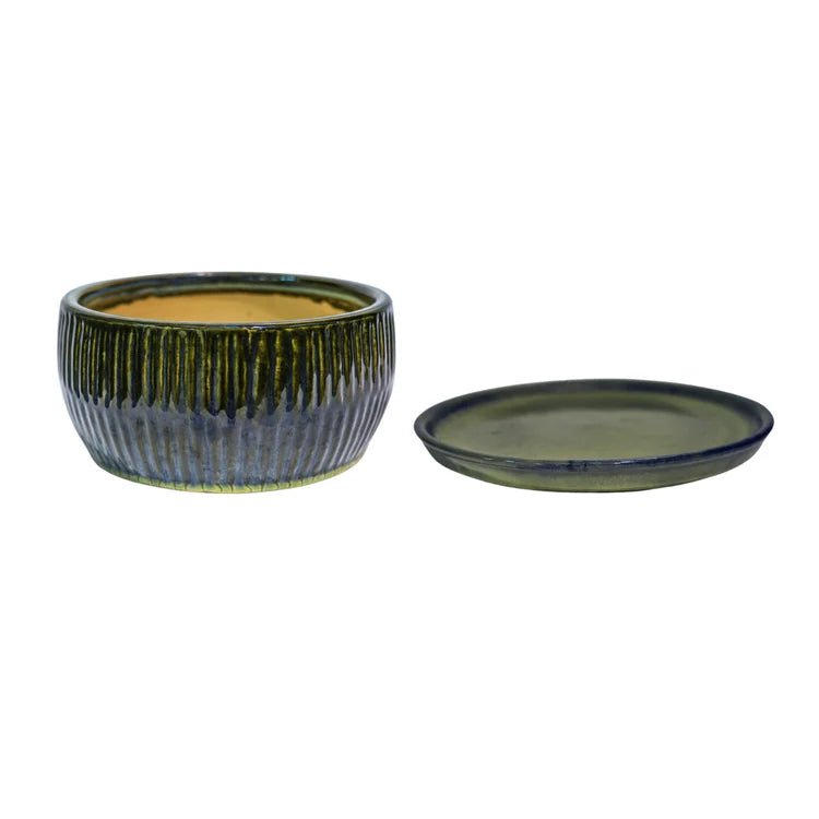Set of 2 Emerald Green Bonsai Round Planters Luxury Home Decor Garden & Outdoor And Gifts