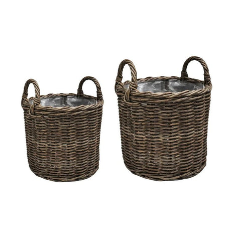 Set of 2 Outdoor Lined Planters Black Rattan Finish - w/Handles, UV Stable, Recyclable Quality Home Decor Garden & Outdoor Living and Gifts