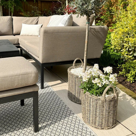 Set of 2 Outdoor Lined Planters Natural Rattan Finish - Woven Design, Frost Resistant Quality Home Decor Garden & Outdoor Living and Gifts