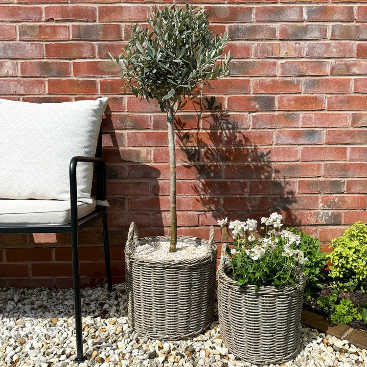 Set of 2 Outdoor Lined Planters Natural Rattan Finish - Woven Design, Frost Resistant Quality Home Decor Garden & Outdoor Living and Gifts