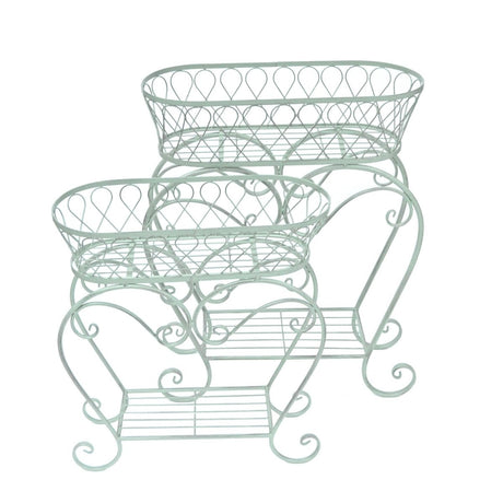 Set of 2 Outdoor Metal Plant Tables or Stands - Green Quality Home Decor Garden & Outdoor Living and Gifts