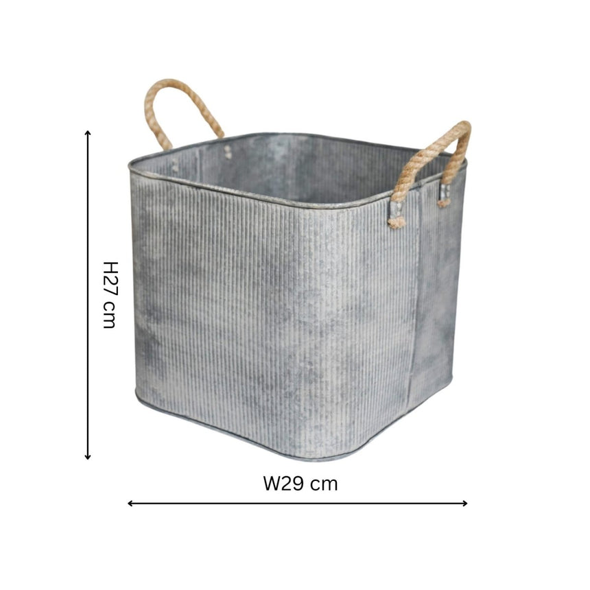 Set of 2 Outdoor Square Planters w/Rope Handles Galvanised Iron - Farmhouse Country Style Quality Home Decor Garden & Outdoor Living and Gifts