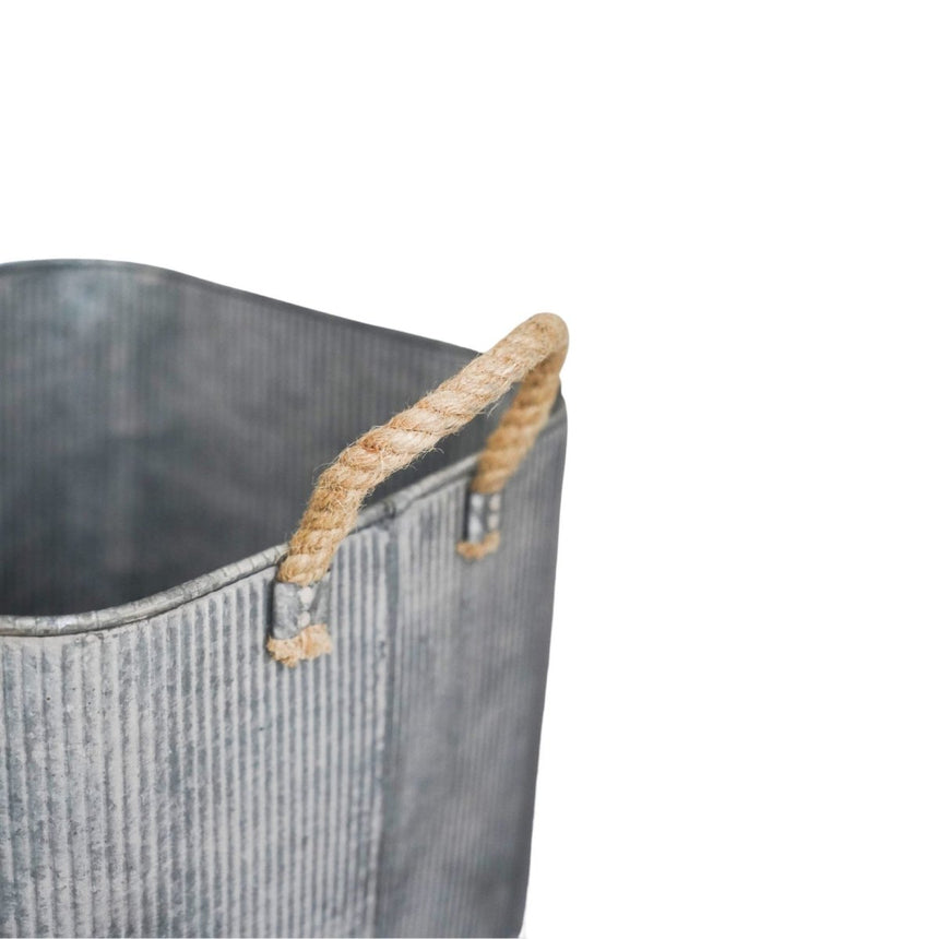 Set of 2 Outdoor Square Planters w/Rope Handles Galvanised Iron - Farmhouse Country Style Quality Home Decor Garden & Outdoor Living and Gifts