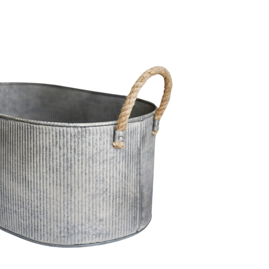 Set of 2 Outdoor Trough Planters w/Rope Handles Galvanised Iron - On - Trend Farmhouse Style Quality Home Decor Garden & Outdoor Living and Gifts