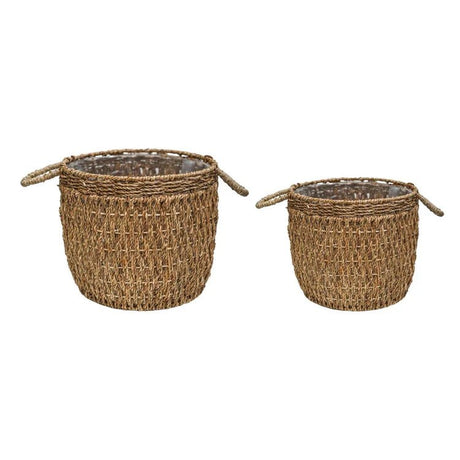 Set of 2 Seagrass Baskets or Plant Containers - With Handles and Lining Luxury Home Decor Garden & Outdoor And Gifts