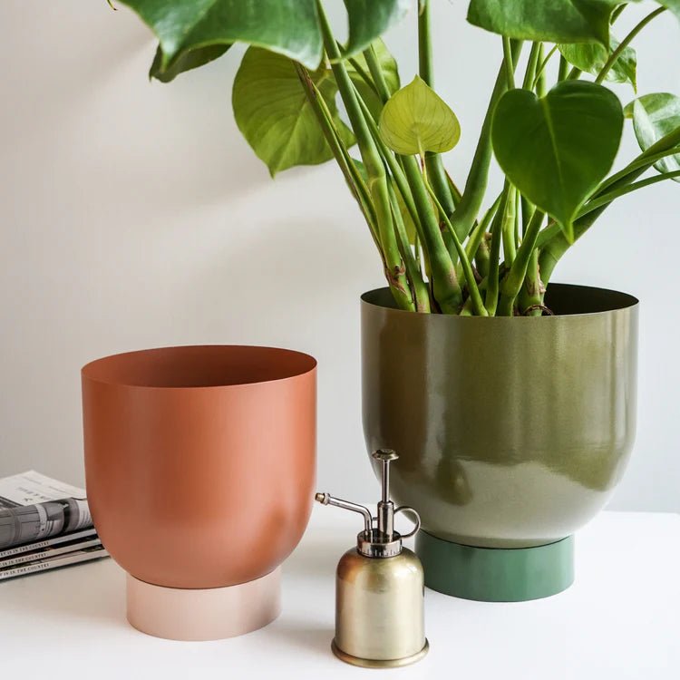 Set of 2 Terracotta Lime Green Metallic Houseplant Pots Luxury Home Decor Garden & Outdoor And Gifts