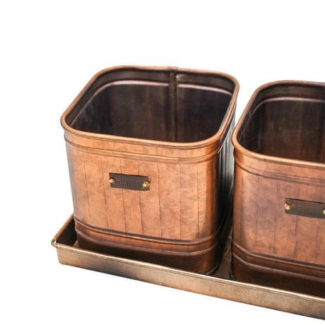 Set of 3 Hampton Outdoor Herb Planters & Tray Copper Finish - Inspired by Hampton Court Kitchen Quality Home Decor Garden & Outdoor Living and Gifts