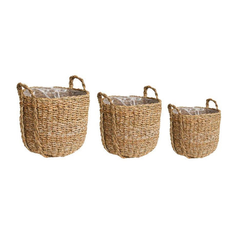 Set of 3 Seagrass Indoor Planters or Storage Baskets - With Handles & Waterproof Lining Luxury Home Decor Garden & Outdoor And Gifts
